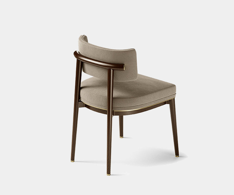 High-end Frank dining chair with minimalist design and luxurious fabric upholstery.