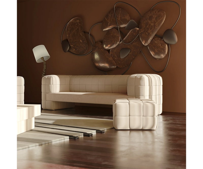 Contemporary brown corduroy sofa perfect for modern and elegant interiors.