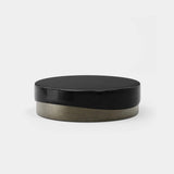 Iris Two Tone Luxury Coffee Table: gloss black lacquer top on a metal-finish base