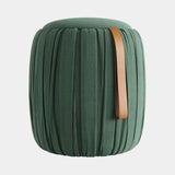 Jetclass Draper Pouf, tall, in green velvet with a tan leather strap