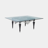 Florence Dining Table 150 cm, in transparent glass on black carved legs