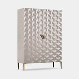 Triny Bar Cabinet, shown in white lacquer, angled view