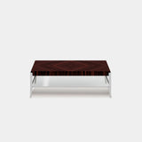Kendal Two Tier Luxury Coffee Table: gloss dark wood top with a polished metal frame and glass shelf