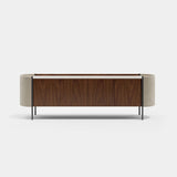 Kensal Leather Side Luxury Sideboard: matt walnut veneer with ivory genuine leather sides (Cat B)