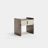 Lennox Leather Drawer Luxury Bedside Table: matt dark wood veneer with an ivory genuine leather drawer front (Cat B)