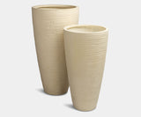 Modern stripe floor vase in cream, perfect for luxury indoor and outdoor décor.