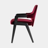 Luxury dining chair in wine red velvet with matt black ashwood frame, side view