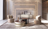 Louis Contoured Shell Luxury Armchair styled in a luxury interior