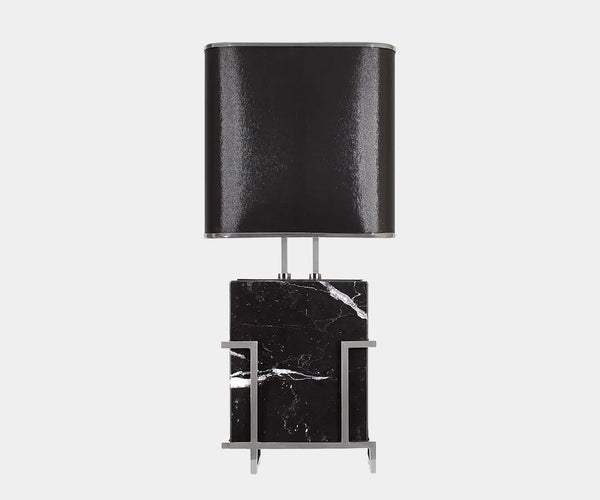 Luděk Table Lamp by Porus Studio featuring luxury Nero Marquina marble and modern design.