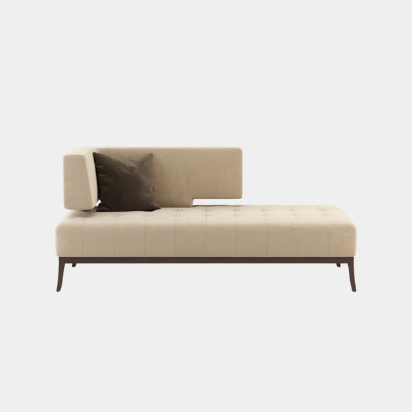 Luxury Beige Velvet Passione Chaise Longue with Walnut Wood Base - Elegant Modern Furniture.