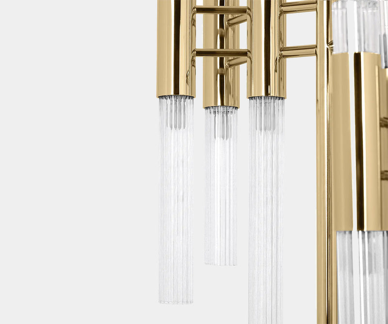 Gold-Plated Brass Floor Lamp with Cascading Crystal Light