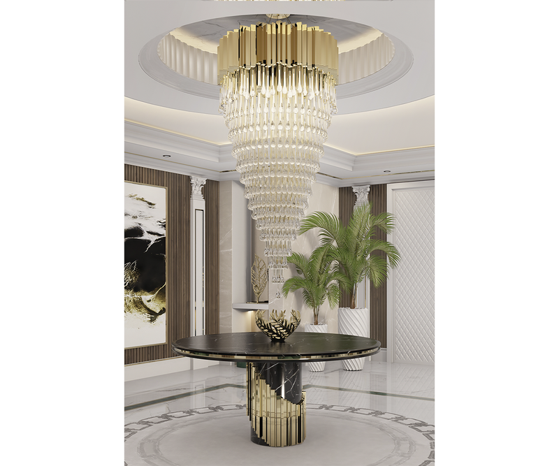 Grand Versailles chandelier, gold crystal accents, luxury interior design.