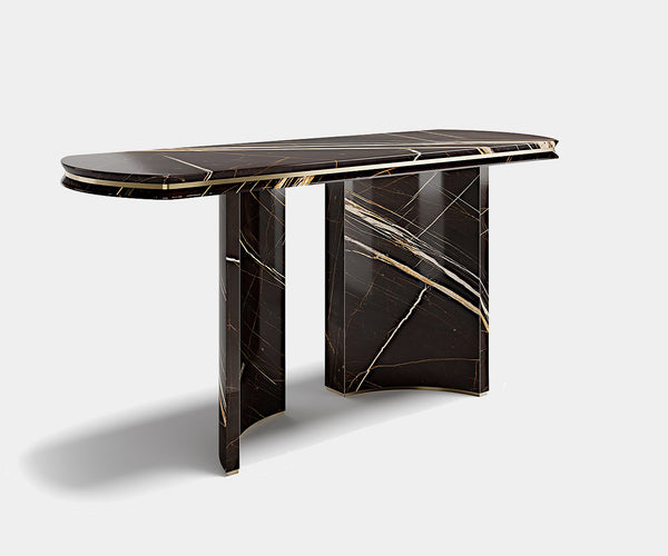 Luxury marble console table with metal accents, perfect for modern and contemporary interiors.