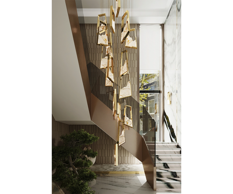 Designer Marble and Brass Chandelier | Montaione