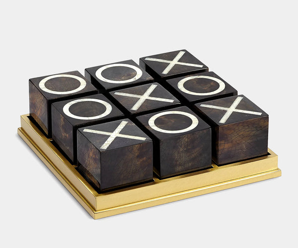 L'Objet Deco Tic-Tac-Toe luxury game set made from natural shells and brass, perfect for elegant home décor.