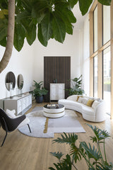 Luxury Upholstered Amaris Bedside Table styled in a luxury interior