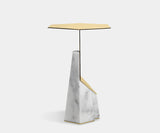 Sophisticated side table with brass base and Carrara marble top, perfect for elegant interiors