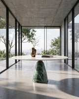 Mantova Conical Marble Luxury Dining Table in Carrara White and Verde Alpi