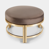 Castro Lighting Marie Round Bench in fabric upholstery with a gold-plated brass frame, available from Touched Interiors UK