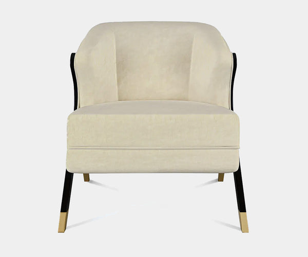 High-end home decor accent chair by KOKET with polished brass and velvet.