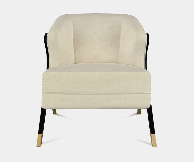 High-end home decor accent chair by KOKET with polished brass and velvet.