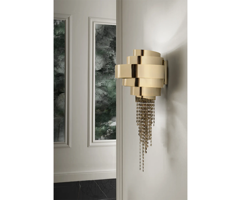 Avant-Garde Wall Lighting: Prisma Wall Sconce in Gold & Crystal