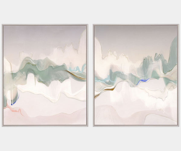 Handcrafted abstract artwork from the Nito Collection by Quintessa, featuring serene landscapes and resin highlights for luxury home decor.