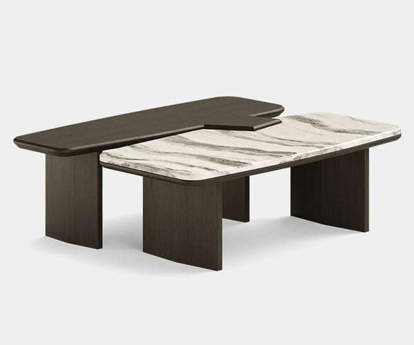 Dual-top coffee table, minimalist home decor, Dolmen design