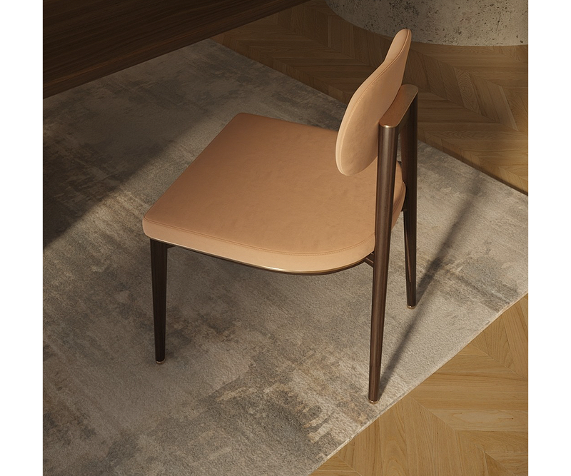 Minimalist Oscar dining chair featuring high-end eucalyptus wood and stylish brass accents.