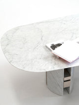 Oval Marble Oriol Dining Table with Metal Detailing, close-up detail