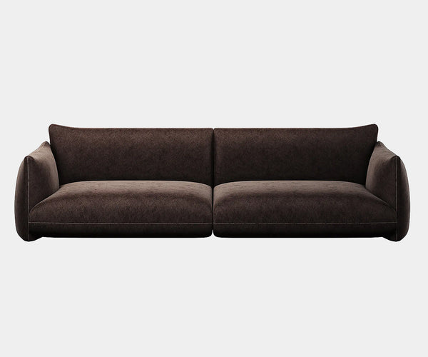 Luxurious Elastron Supersoft chocolate sofa in a modern living room, showcasing contemporary interior design.