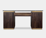 Contemporary desk with sleek design, Nero Marquina marble, and brass details