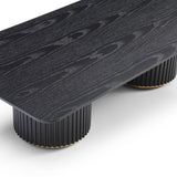Lantine Coffee Table - Double Pedestal - Black Oak & Brass