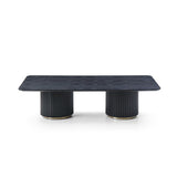 Lantine Coffee Table - Double Pedestal - Black Oak & Brass