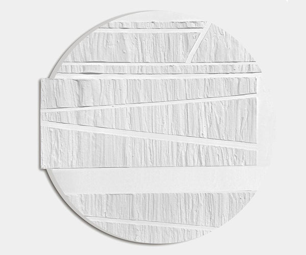 Handmade textured artwork from the Quintessa Art Toel collection, featuring a circular panel design in luxurious white tones.