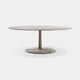Rastrema Oval Pedestal Luxury Dining Table in Travertino Silver marble