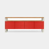 Reticolo Lacquered Luxury Sideboard shown in red lacquer with satin platinum