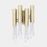 Castro Lighting Safi Four Tube Wall Light in hammered gold-plated brass with crystals, available from Touched Interiors UK