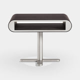 Satellite Pedestal Luxury Bedside Table in dark wood with satin platinum