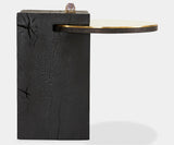 Luxury Shou Sugi Ban side table with brass top and crystal accents, a statement piece for sophisticated interiors.