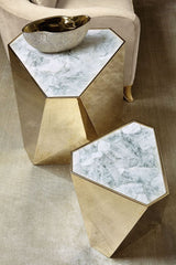 White Crystal Stone Hexagonal Side Table, detail