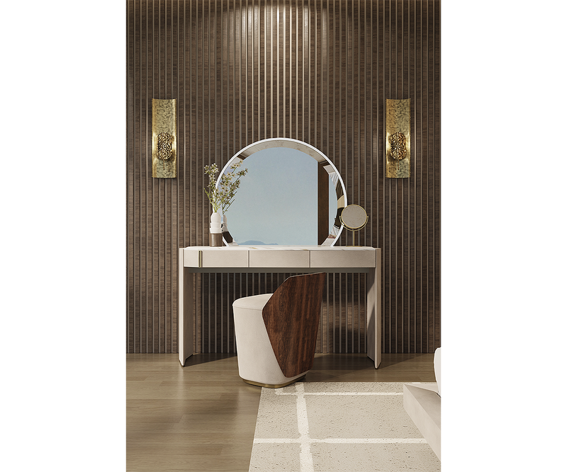 Luxxu Algerone dressing table in modern design with polished brass and marble details