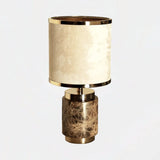 Castro Lighting Sparta Mini Table Lamp in gold-plated brass with marble and a fabric lampshade, available from Touched Interiors UK