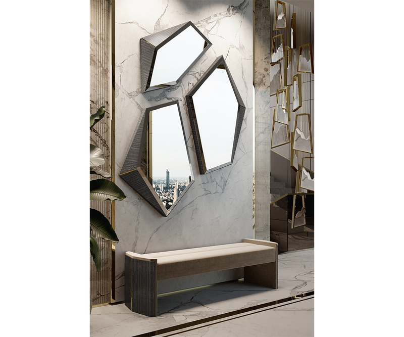 Handcrafted luxury mirror featuring smoked glass and a sophisticated geometric frame.