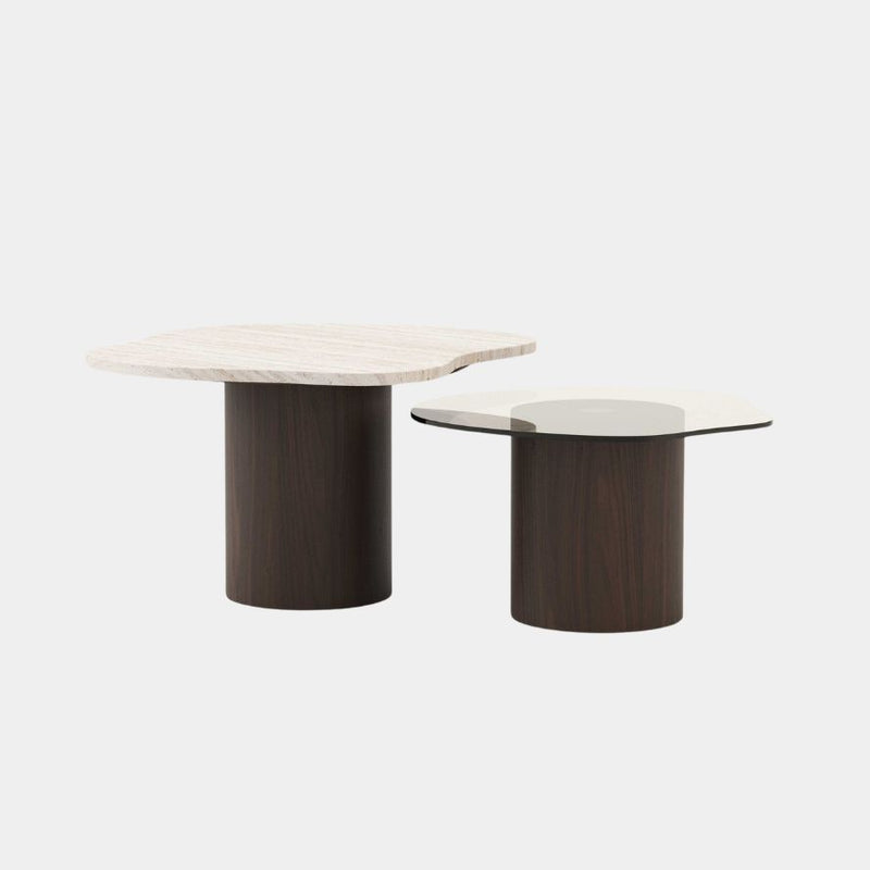 Elegant Marble Side Tables with Dark Wood Base - High-End Luxury Living Room Furniture.