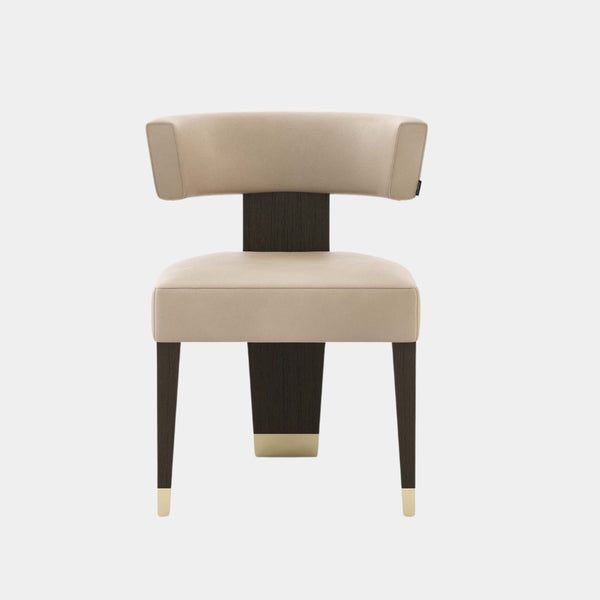 Stylish Club Her II Chair with Luxury Oak Wood Veneer and Brass Accents - Elegant Dining Room Seating.