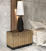 Close-up view of Symphony Nightstand showcasing intricate marquetry details, a hallmark of Boca do Lobo's artisanal craftsmanship.