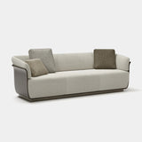 Synergy Wooden Shell Luxury Sofa: matt dark wood shell with light grey fabric inside (Cat B), shown as the 3 seater