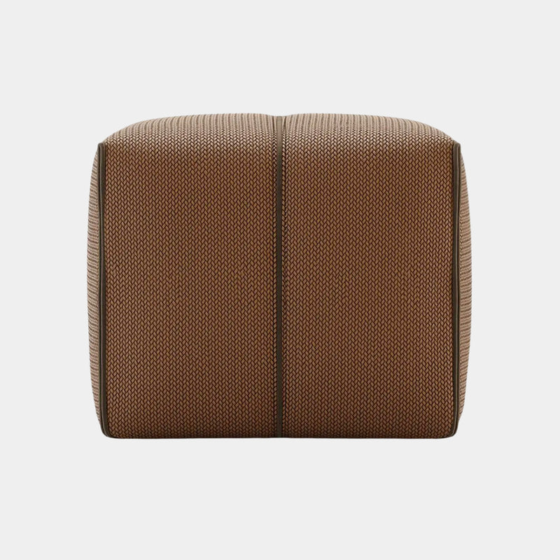 Textured Faux Leather Pouf with Velvet Piping