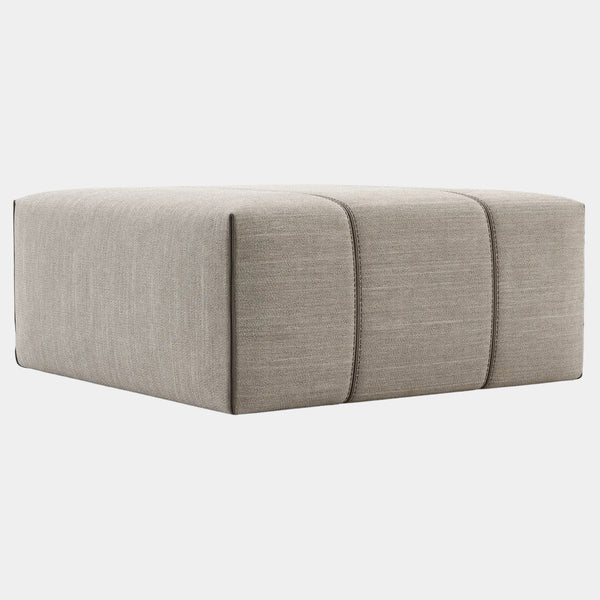 Textured Weaved Pouf with Velvet Piping